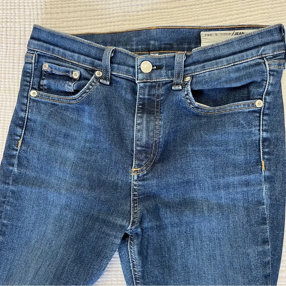 rag & bone 10 inch high rise skinny jeans in medium wash size 27 with raw hem - Picture 3 of 11